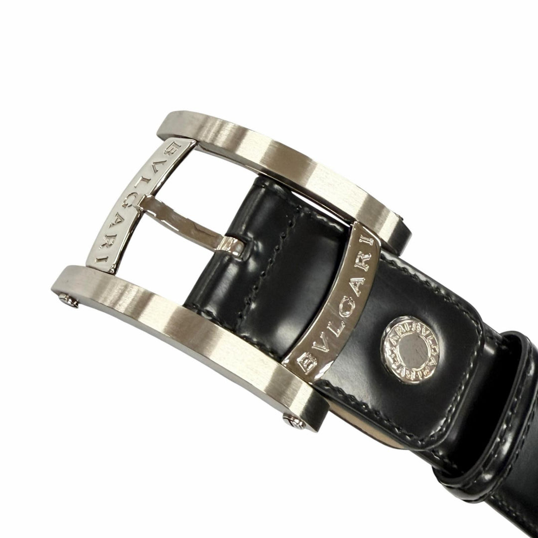 Great BVLGARI belt Assioma belt Pin buckle black leather mens 37963
