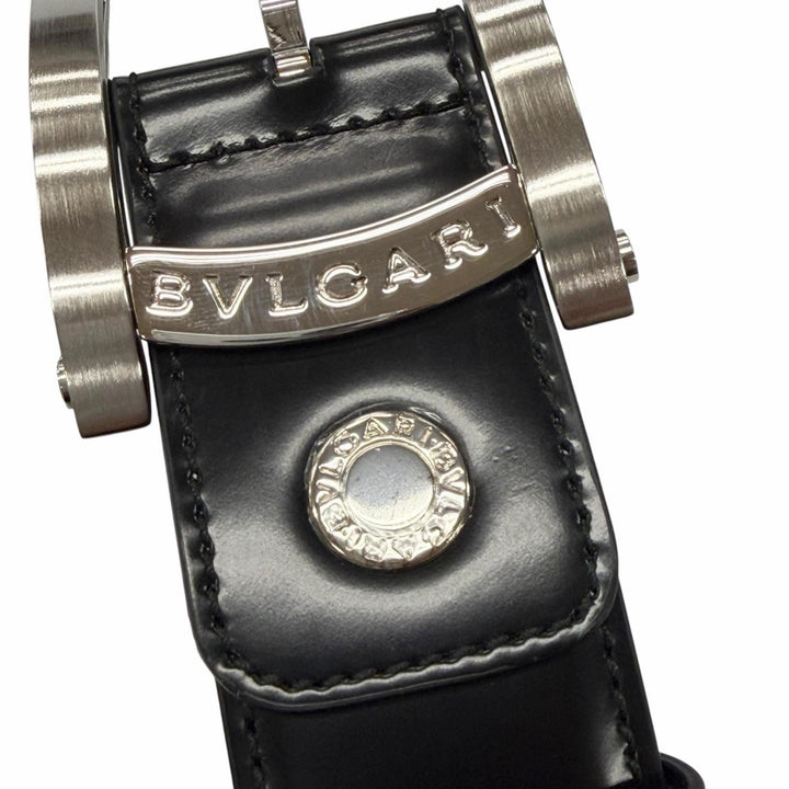 Great BVLGARI belt Assioma belt Pin buckle black leather mens 37963