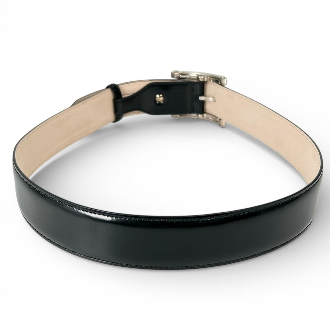 Great BVLGARI belt Assioma belt Pin buckle black leather mens 37963
