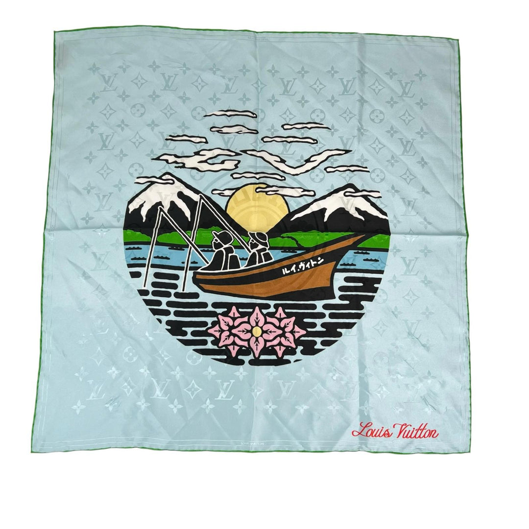 Excellent LOUIS VUITTON scarf Bandana LV City Stamp multicolor silk Women M96939