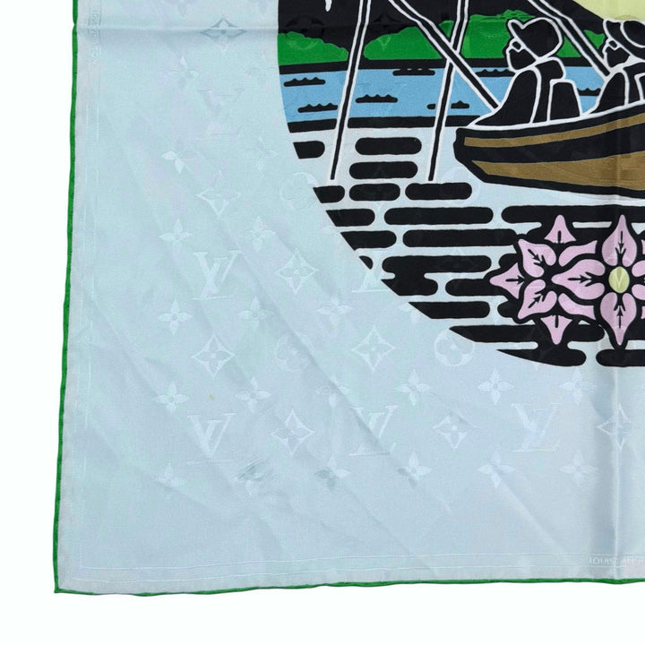 Excellent LOUIS VUITTON scarf Bandana LV City Stamp multicolor silk Women M96939