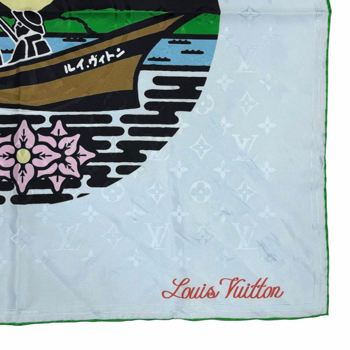Excellent LOUIS VUITTON scarf Bandana LV City Stamp multicolor silk Women M96939
