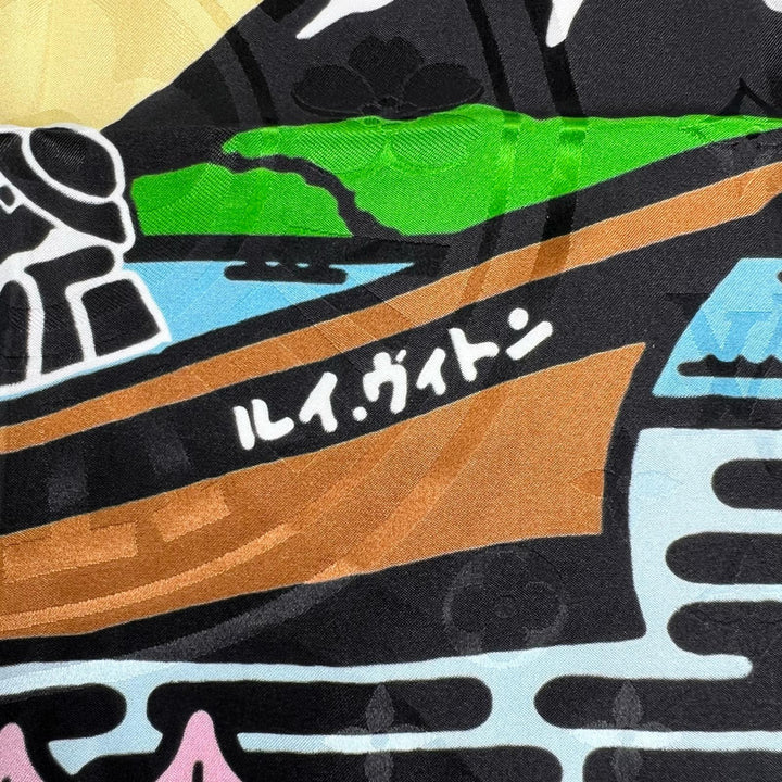 Excellent LOUIS VUITTON scarf Bandana LV City Stamp multicolor silk Women M96939