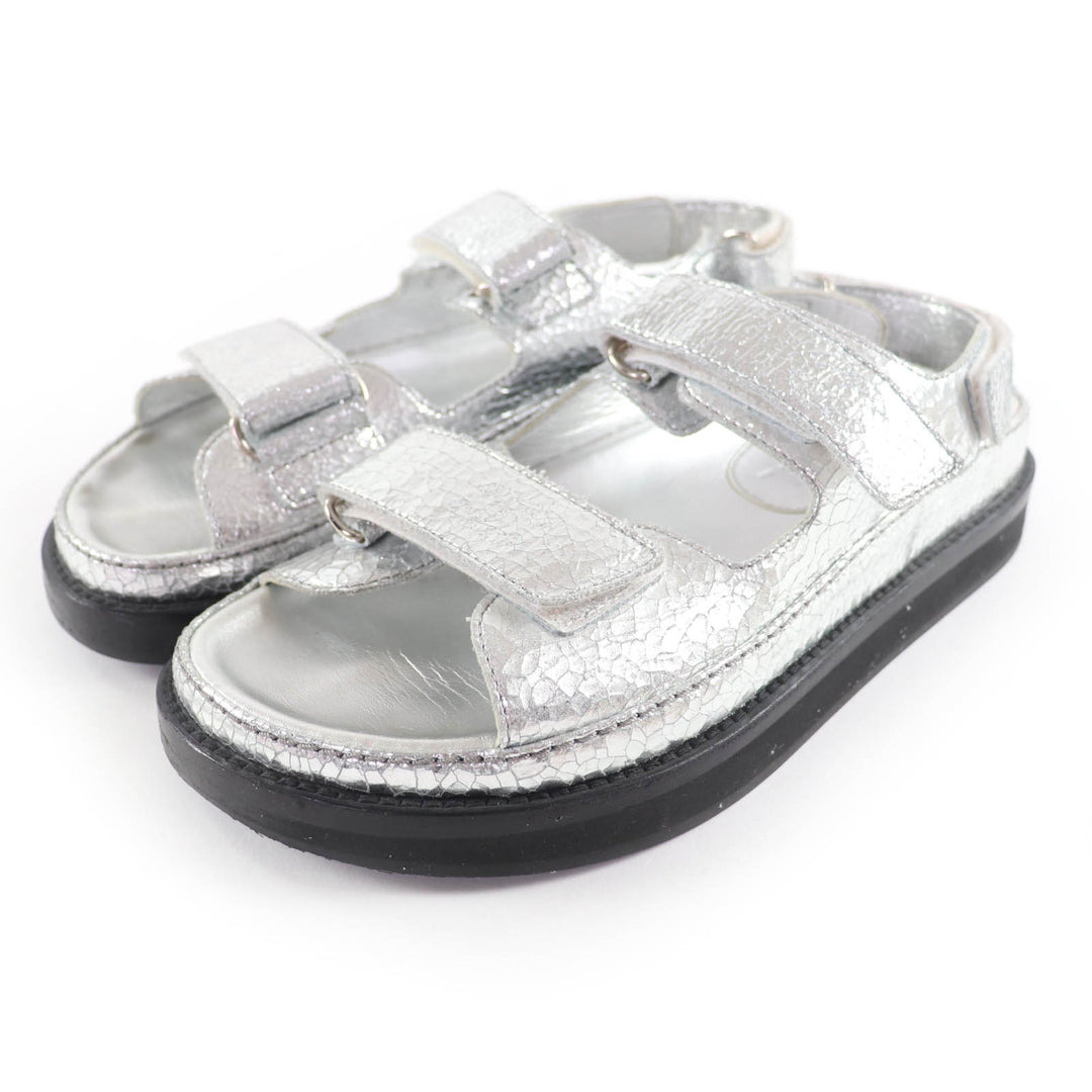 Excellent CHANEL Sandals Silver leather Women 37 G31857