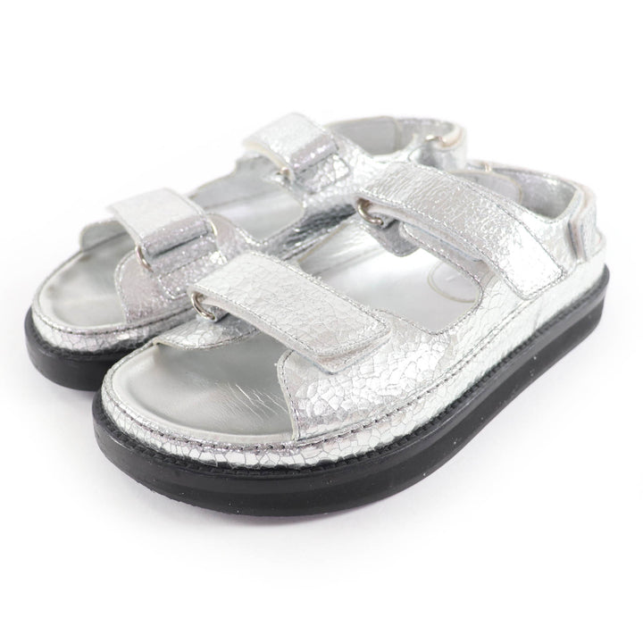 Excellent CHANEL Sandals Silver leather Women 37 G31857