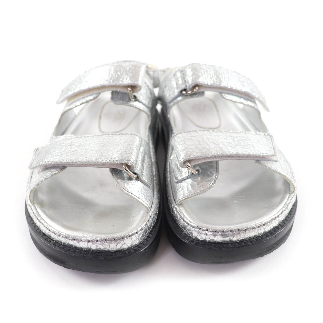 Excellent CHANEL Sandals Silver leather Women 37 G31857