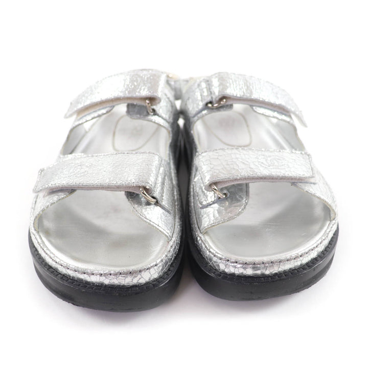Excellent CHANEL Sandals Silver leather Women 37 G31857