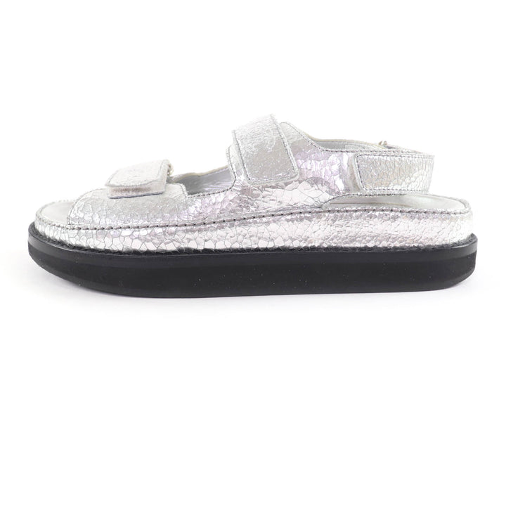 Excellent CHANEL Sandals Silver leather Women 37 G31857
