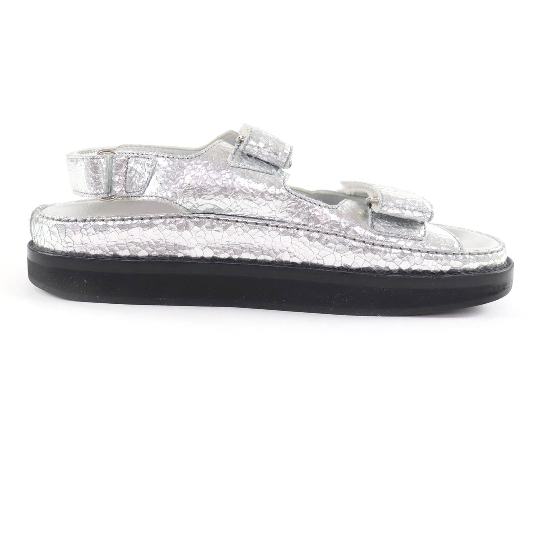Excellent CHANEL Sandals Silver leather Women 37 G31857