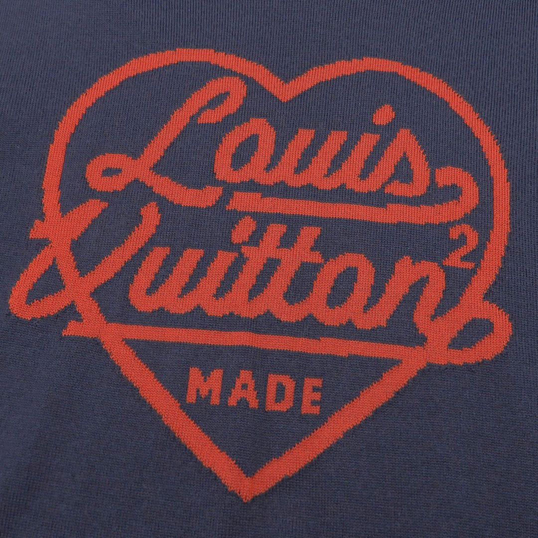Excellent LOUIS VUITTON NIGO knit logo turtleneck Navy wool mens XL