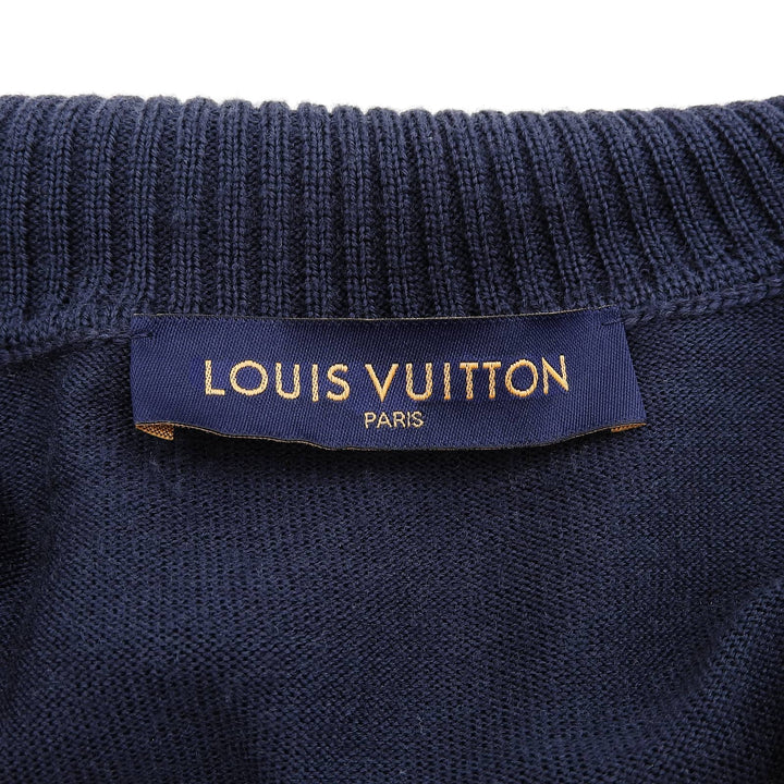 Excellent LOUIS VUITTON NIGO knit logo turtleneck Navy wool mens XL