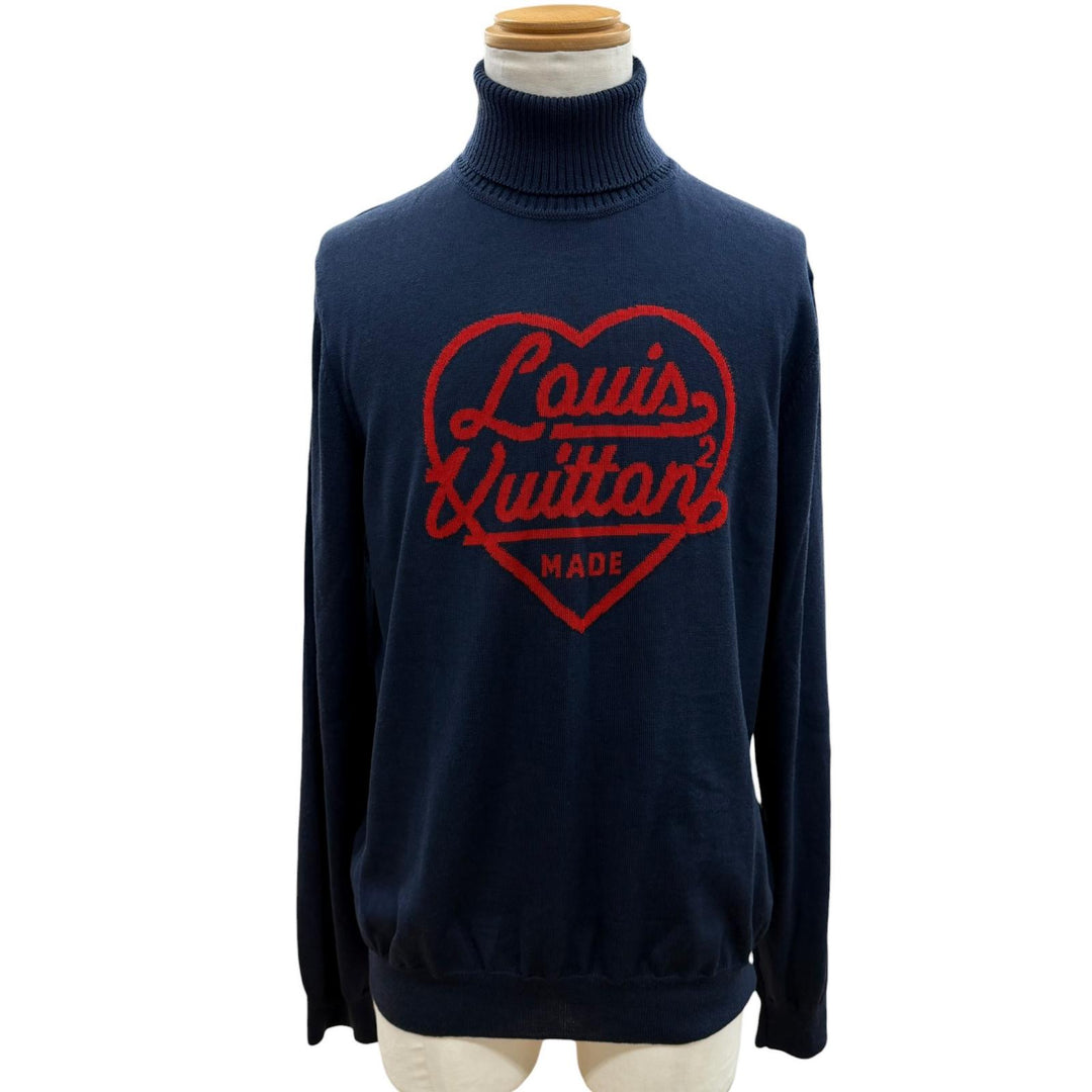 Excellent LOUIS VUITTON NIGO knit logo turtleneck Navy wool mens XL