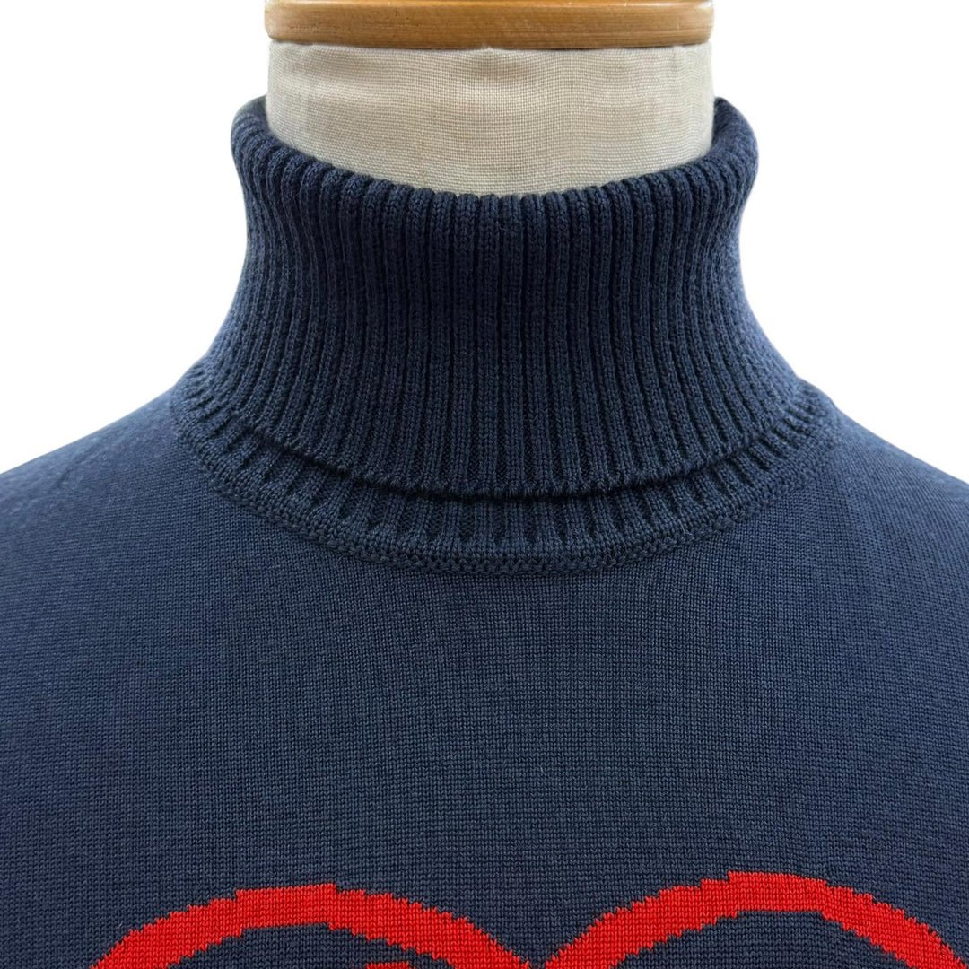 Excellent LOUIS VUITTON NIGO knit logo turtleneck Navy wool mens XL