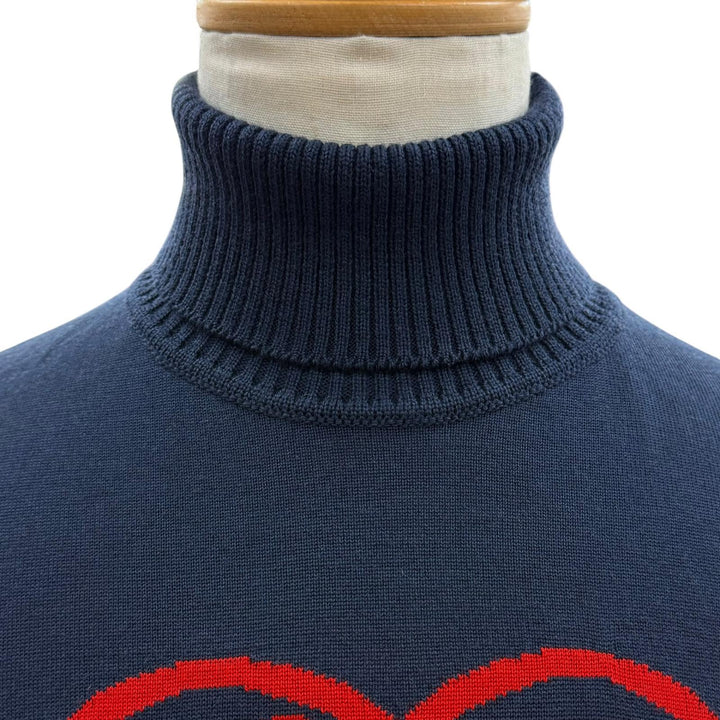 Excellent LOUIS VUITTON NIGO knit logo turtleneck Navy wool mens XL