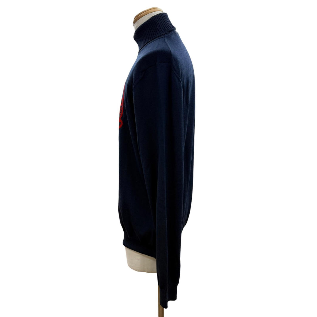 Excellent LOUIS VUITTON NIGO knit logo turtleneck Navy wool mens XL