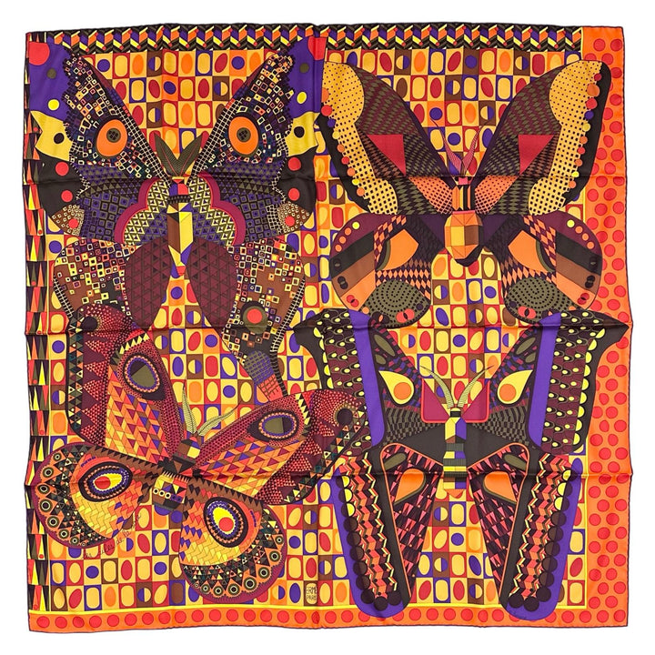 Excellent HERMES scarf Carré 90 Silk Wings (LES AILES DE LA SOIE) multicolor