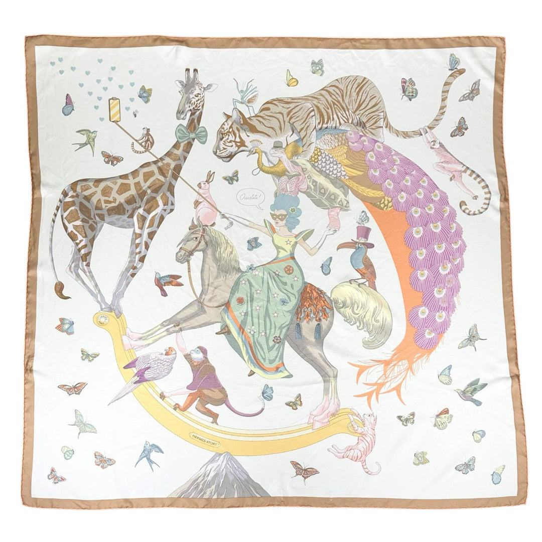 Great HERMES scarf Carré 90 Hermès Story OUISTITI Animal multicolor silk Women