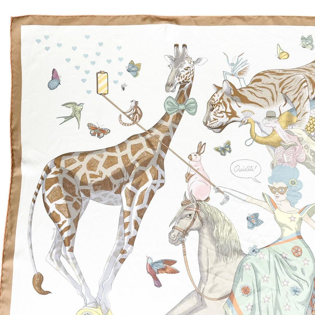 Great HERMES scarf Carré 90 Hermès Story OUISTITI Animal multicolor silk Women