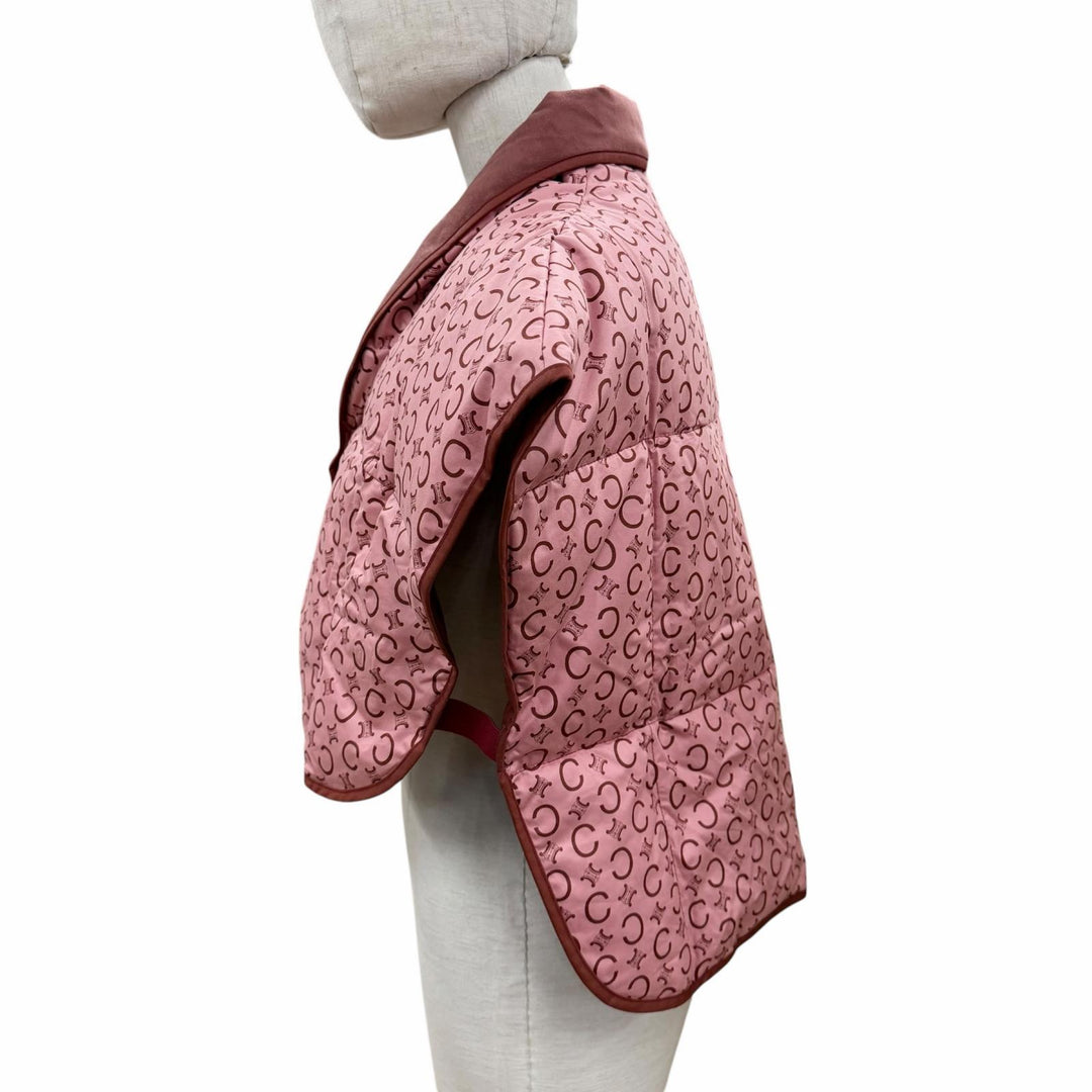 Pristine CELINE Down vest Macadam Pattern Feather Shoulder Pad pink down Women