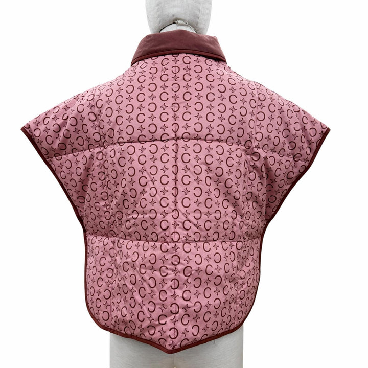 Pristine CELINE Down vest Macadam Pattern Feather Shoulder Pad pink down Women