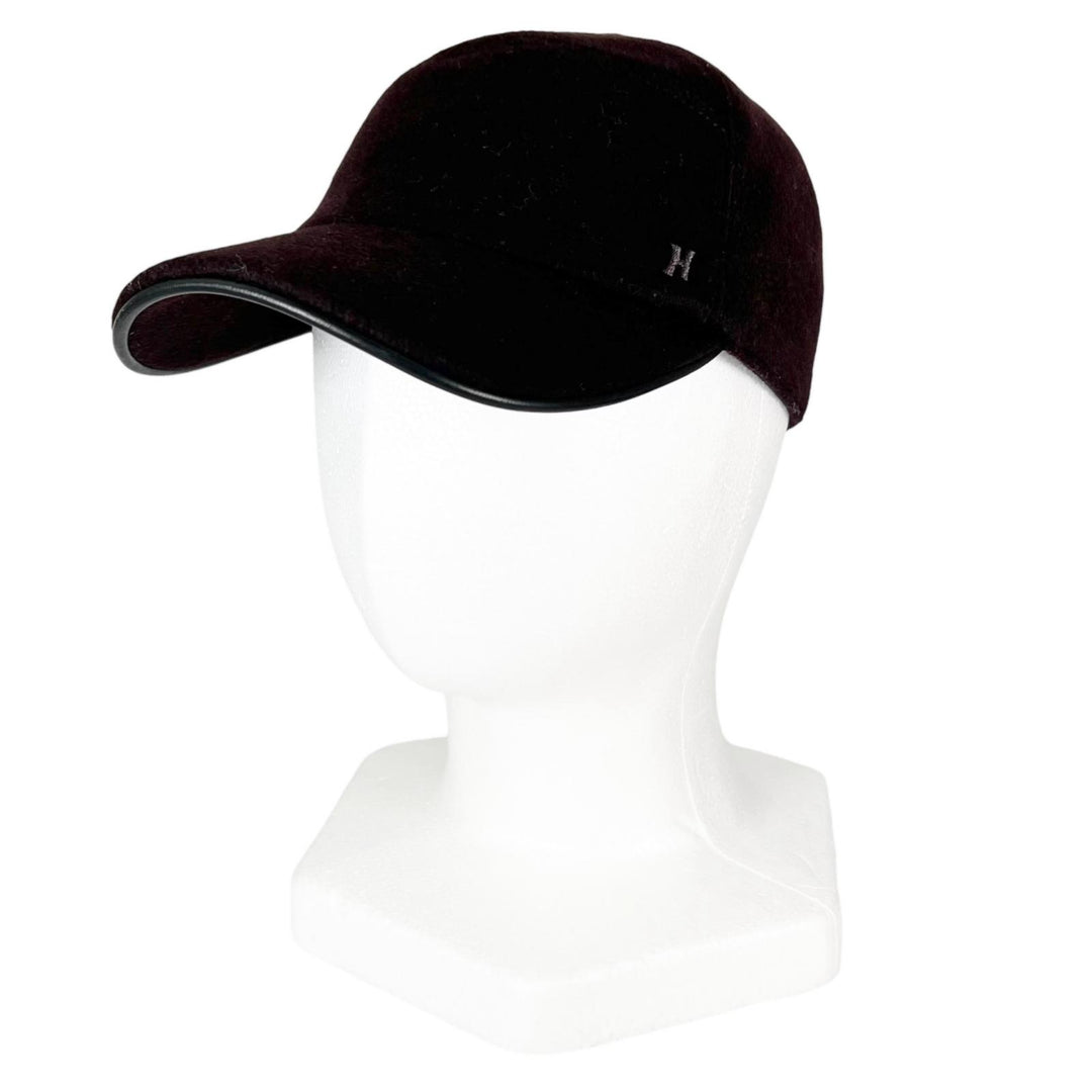 Pristine HERMES cap H embroidery serie button Dark brown cashmere mens 57
