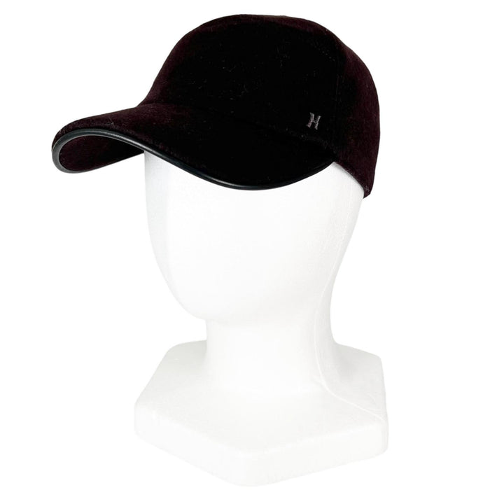 Pristine HERMES cap H embroidery serie button Dark brown cashmere mens 57