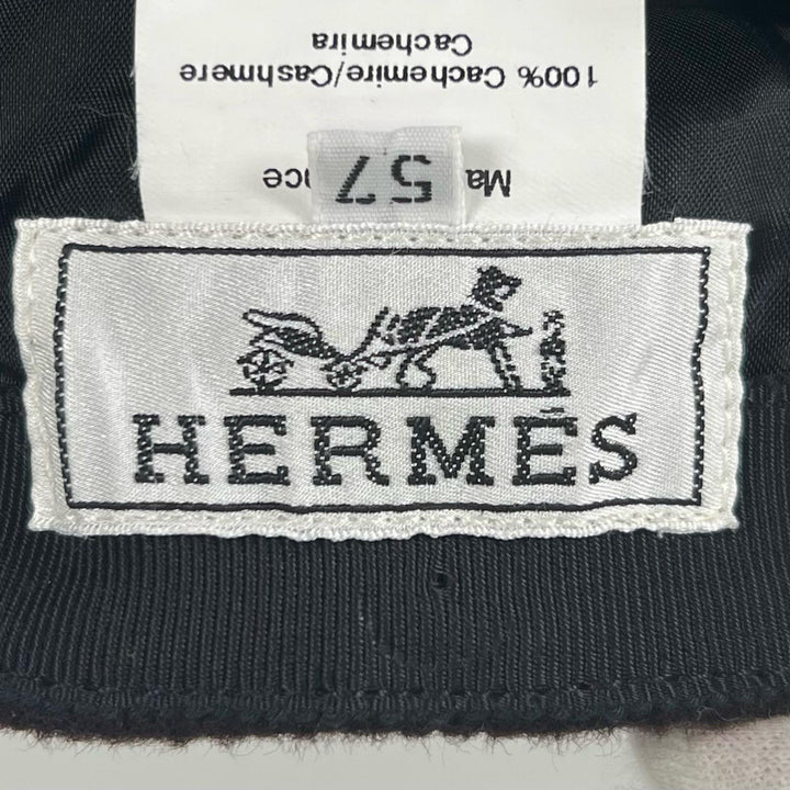 Pristine HERMES cap H embroidery serie button Dark brown cashmere mens 57