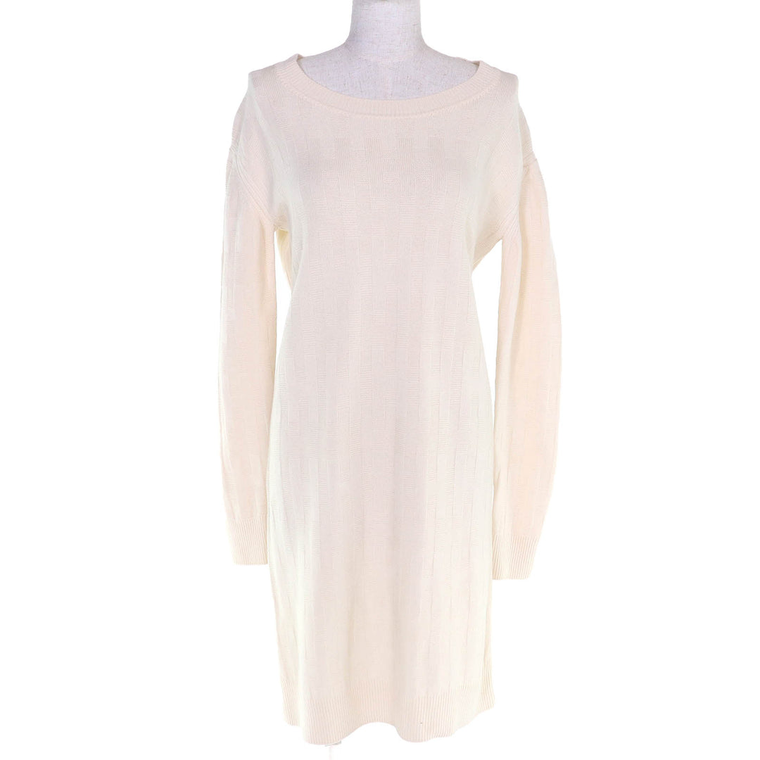 Excellent HERMES one piece H-pattern knit crew neck long sleeve Ivory wool 36