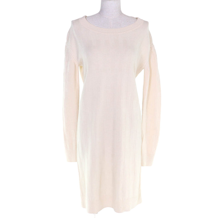 Excellent HERMES one piece H-pattern knit crew neck long sleeve Ivory wool 36