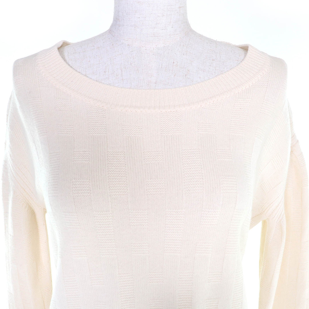 Excellent HERMES one piece H-pattern knit crew neck long sleeve Ivory wool 36