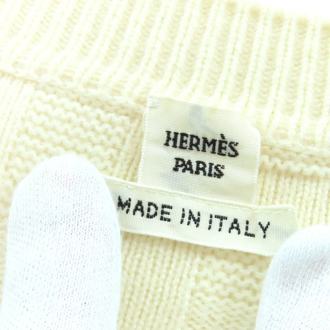 Excellent HERMES one piece H-pattern knit crew neck long sleeve Ivory wool 36