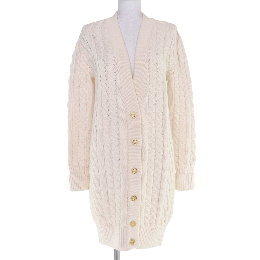 Great CHANEL cardigan COCO Mark Button Gold Button Long Sleeve Knit Ivory Women