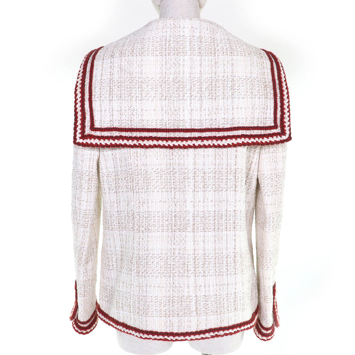 Excellent CHANEL Jacket COCO Mark Sailor Collar Tweed with Ribbon 38 P59019