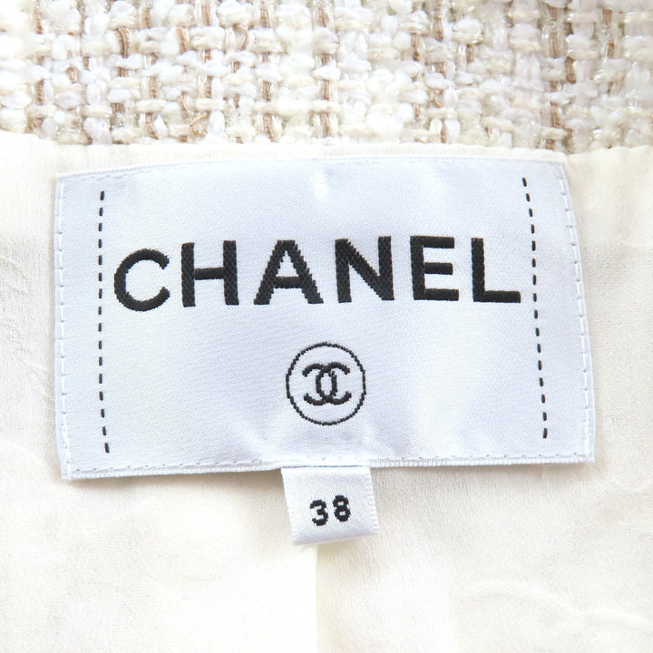 Excellent CHANEL Jacket COCO Mark Sailor Collar Tweed with Ribbon 38 P59019