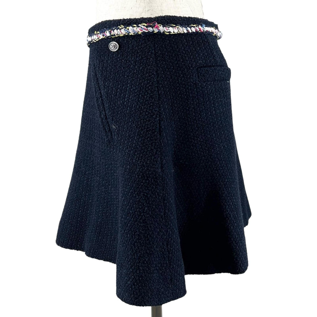 Excellent CHANEL Tweed skirt COCO Mark Dark navy cotton Women 38 P70083