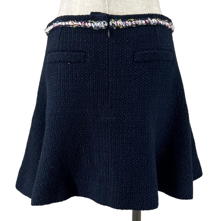 Excellent CHANEL Tweed skirt COCO Mark Dark navy cotton Women 38 P70083
