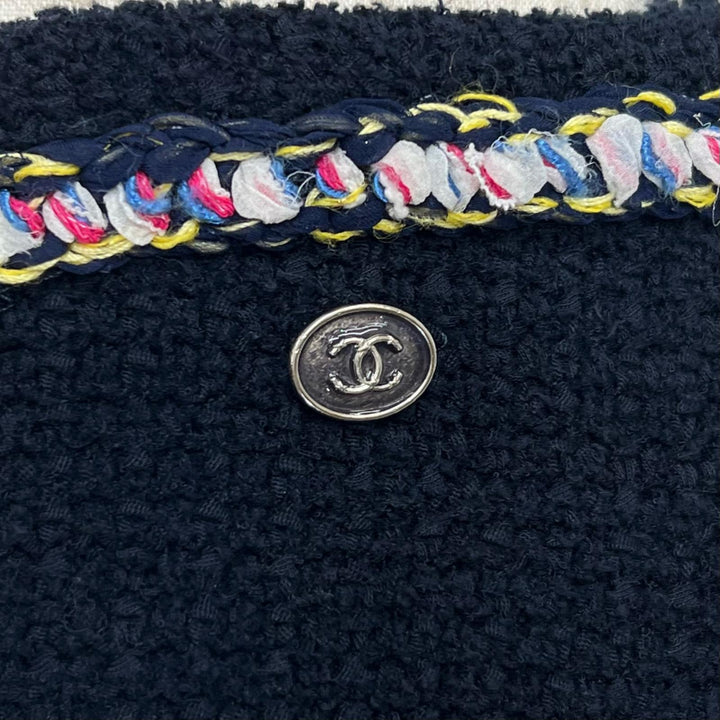 Excellent CHANEL Tweed skirt COCO Mark Dark navy cotton Women 38 P70083