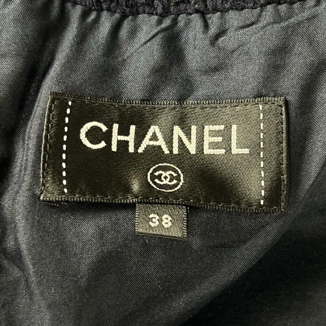 Excellent CHANEL Tweed skirt COCO Mark Dark navy cotton Women 38 P70083
