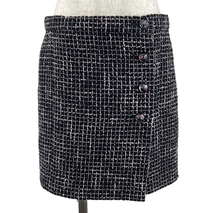 Excellent CHANEL Tweed skirt lion button black wool Women 38 P73336