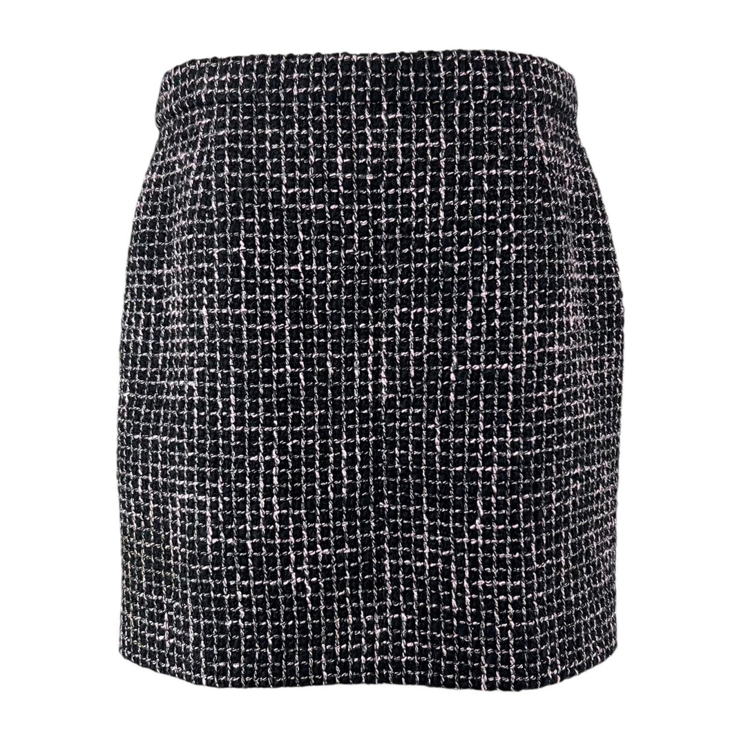 Excellent CHANEL Tweed skirt lion button black wool Women 38 P73336
