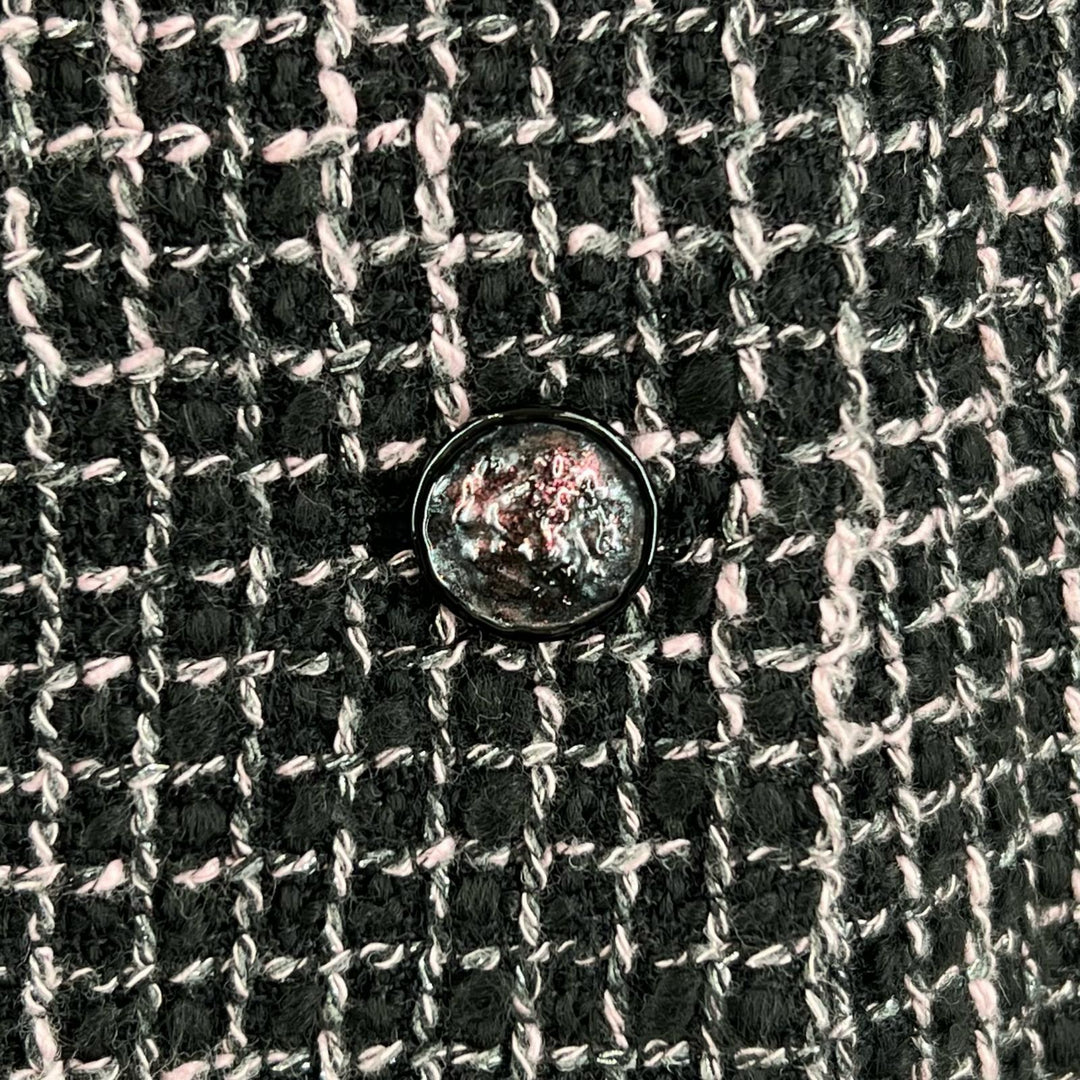 Excellent CHANEL Tweed skirt lion button black wool Women 38 P73336