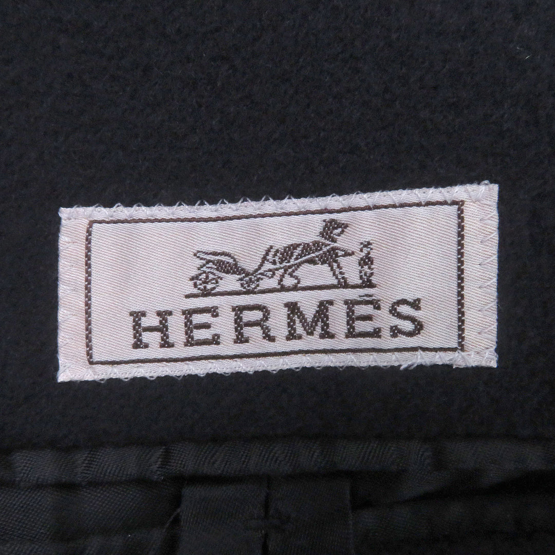 HERMES チェスターコート フライフロント ネイビー カシミア メンズ 46