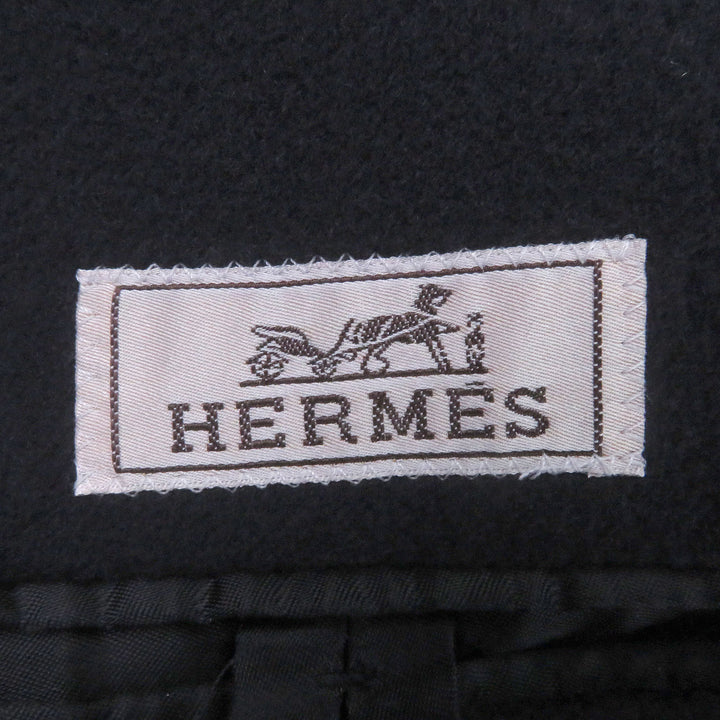 HERMES チェスターコート フライフロント ネイビー カシミア メンズ 46