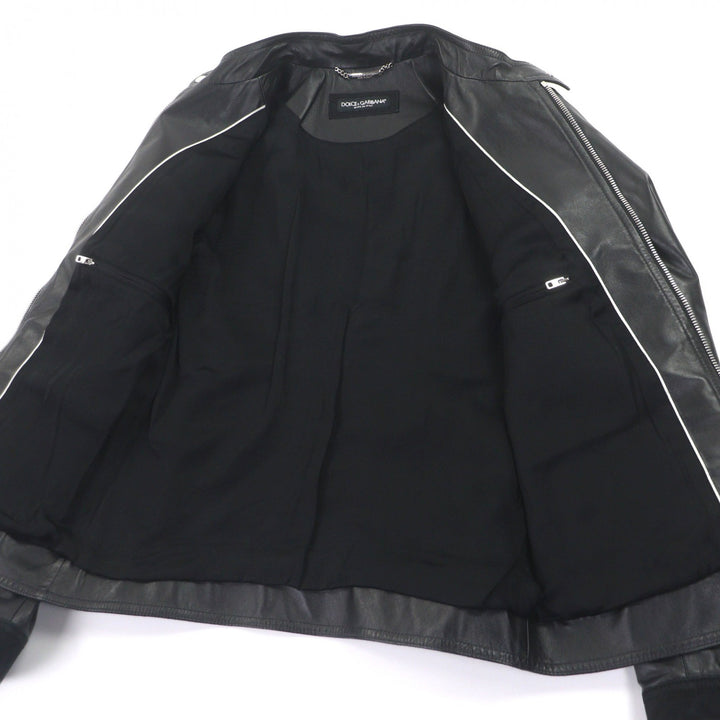 素晴らしい DOLCE&amp;GABBANA レザージャケット ブラックタグ シングルブラック 牛革 メンズ 46