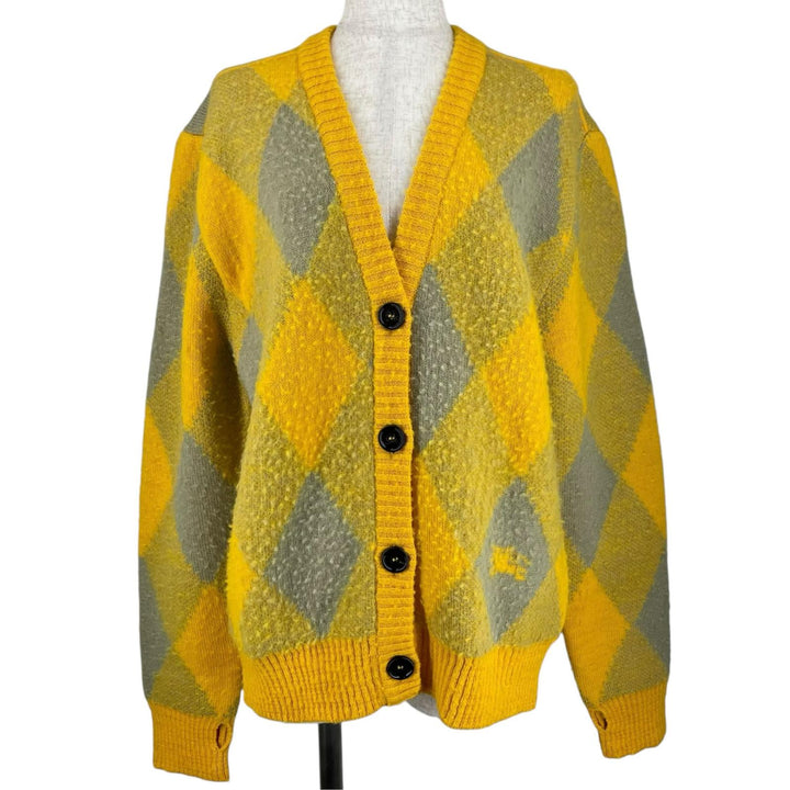 Pristine BURBERRY cardigan Argyle Jacquard yellow wool Women M 8077684