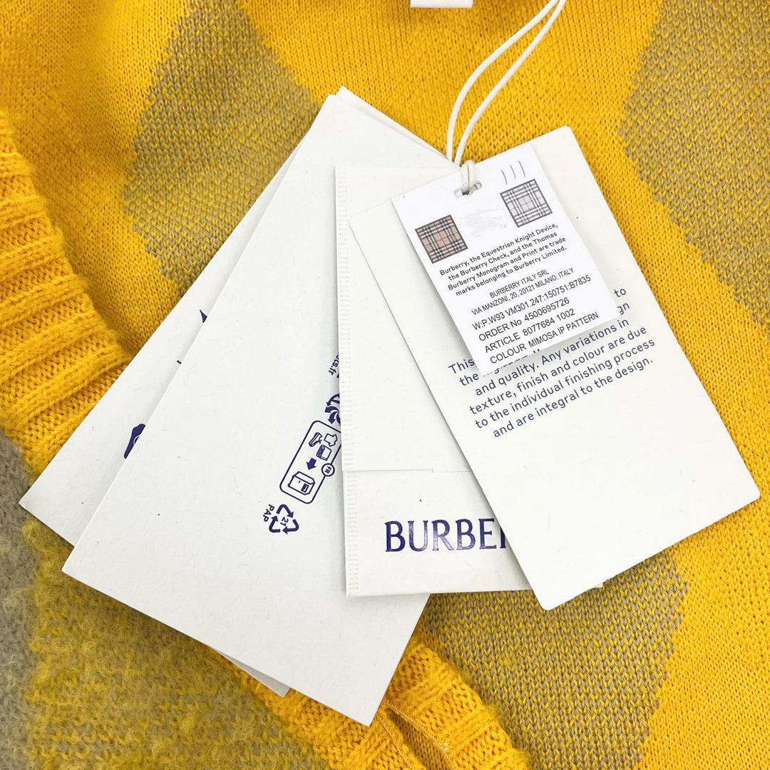 Pristine BURBERRY cardigan Argyle Jacquard yellow wool Women M 8077684