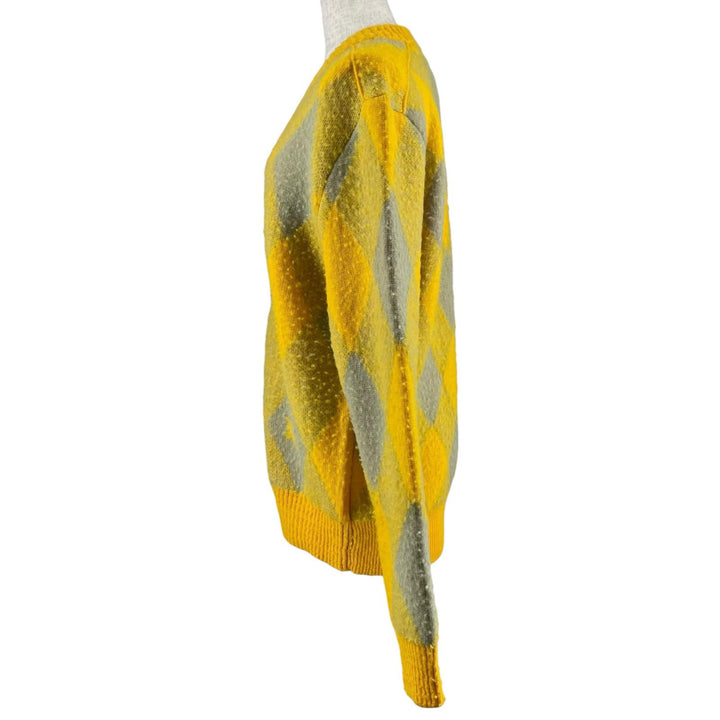 Pristine BURBERRY cardigan Argyle Jacquard yellow wool Women M 8077684