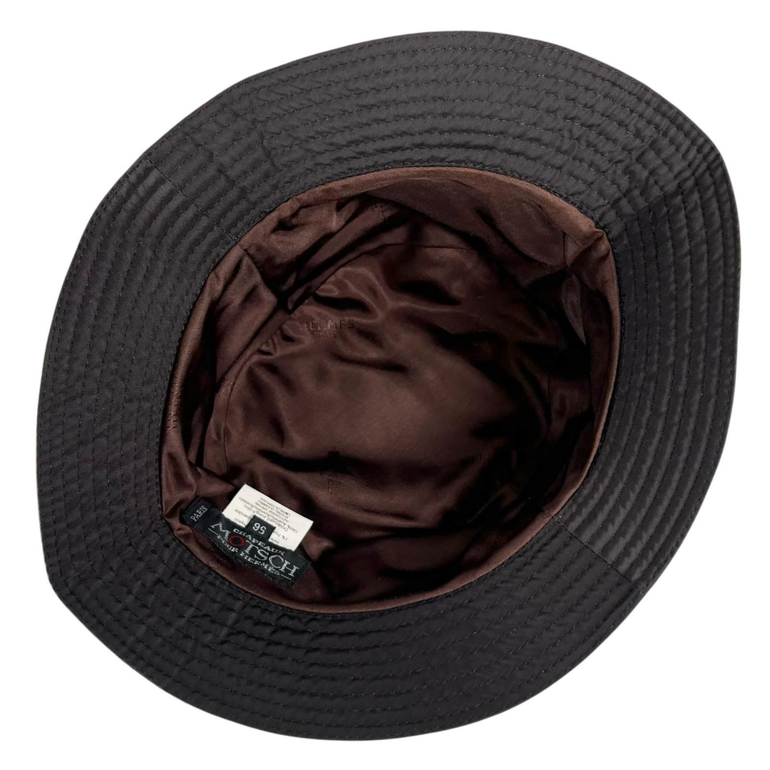 Great MOTSCH HERMES hat H-lift embroidery bucket Dark brown Nylon mens 56