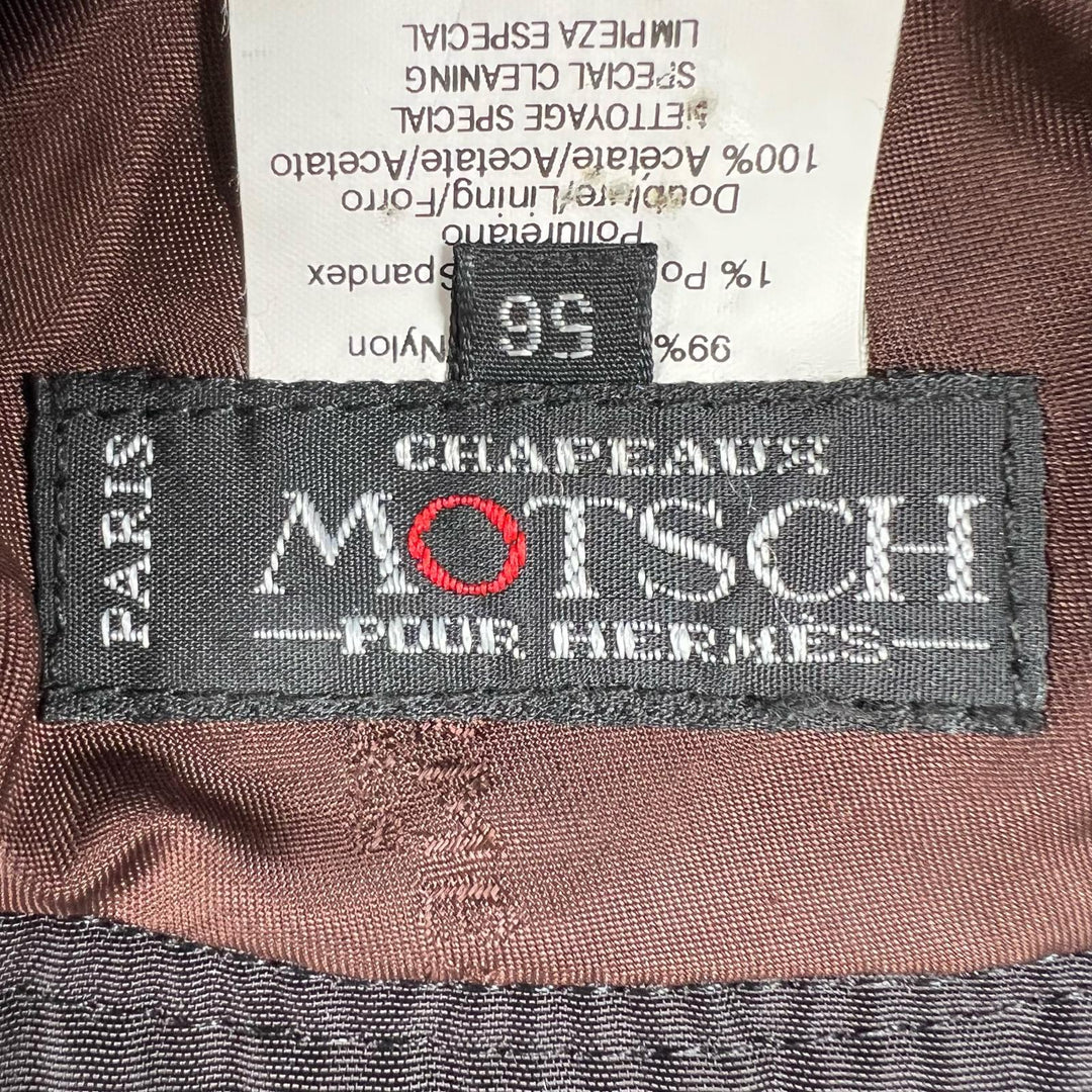 Great MOTSCH HERMES hat H-lift embroidery bucket Dark brown Nylon mens 56