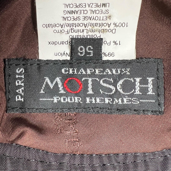 Great MOTSCH HERMES hat H-lift embroidery bucket Dark brown Nylon mens 56